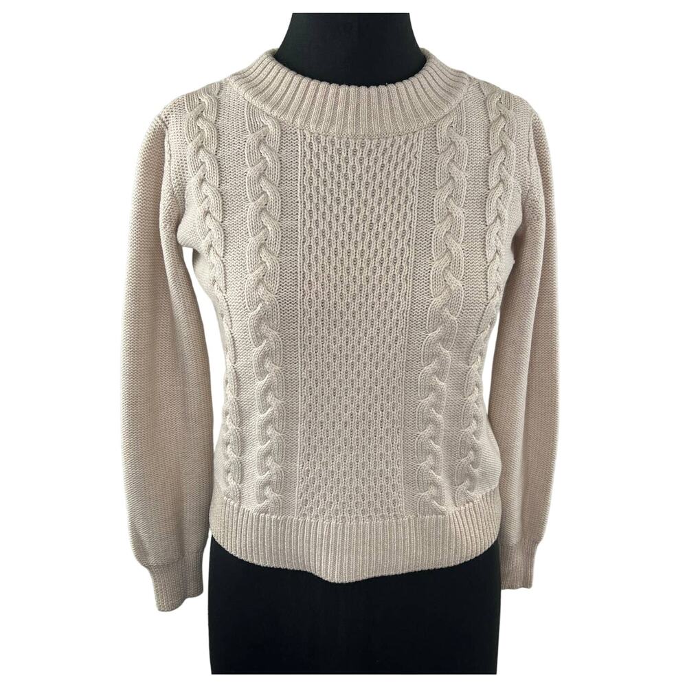JOIE Beige Merino Wool Cable Knit Crew Neck Long Sleeve Pullover Sweater XS